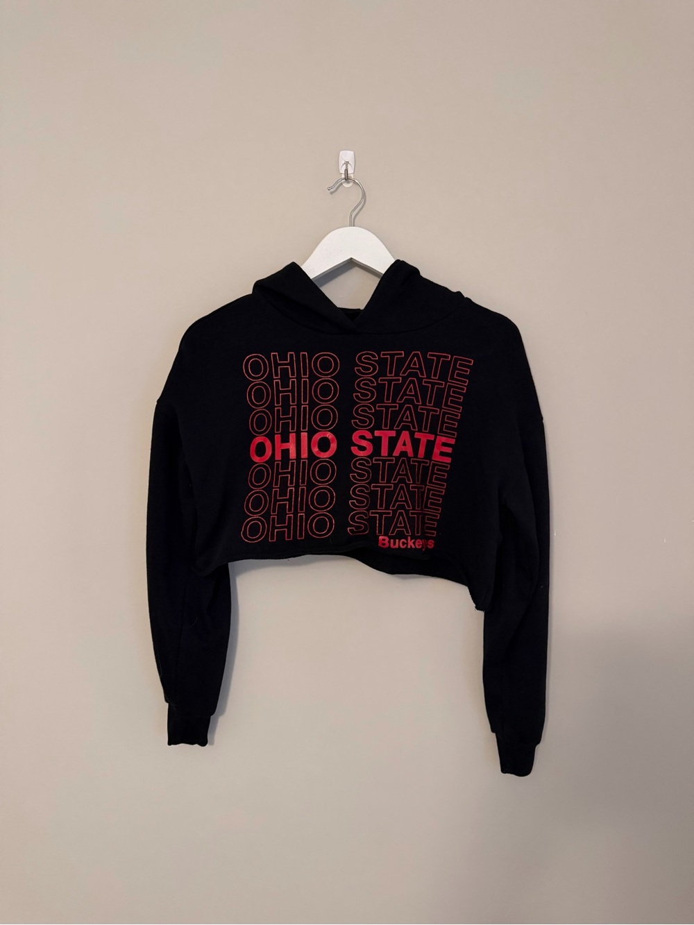 Ohio State Cropped Hoodie Sweater - Black with Red Logo